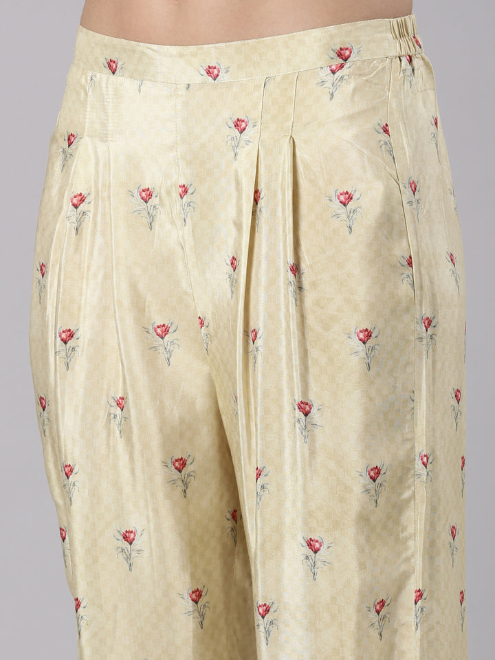 Cream Muslin Printed Three Piece Set