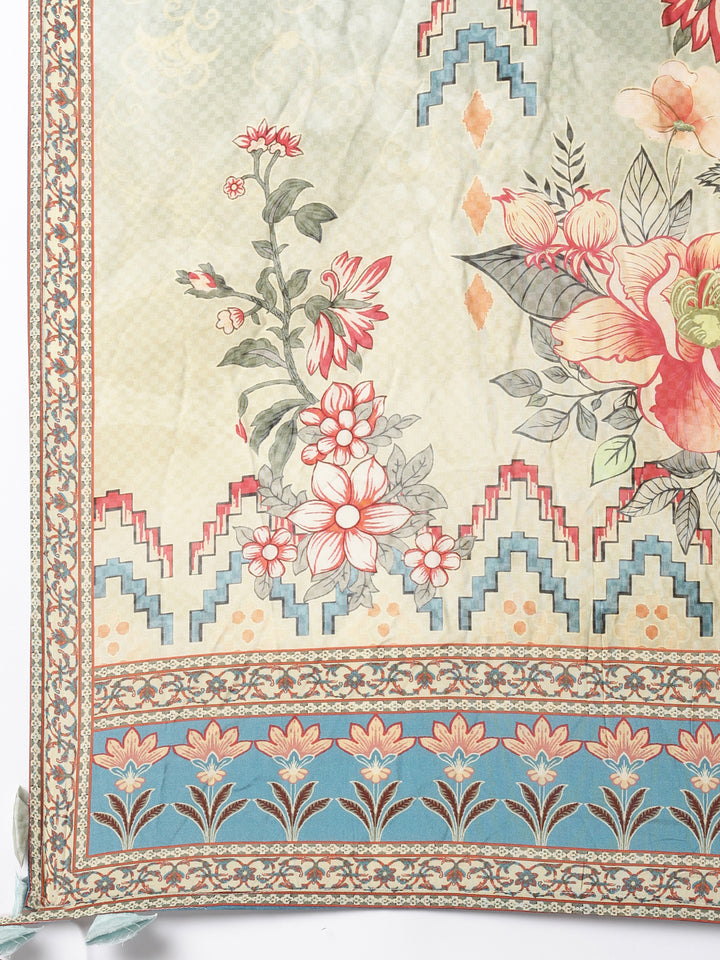 Cream Muslin Printed Three Piece Set