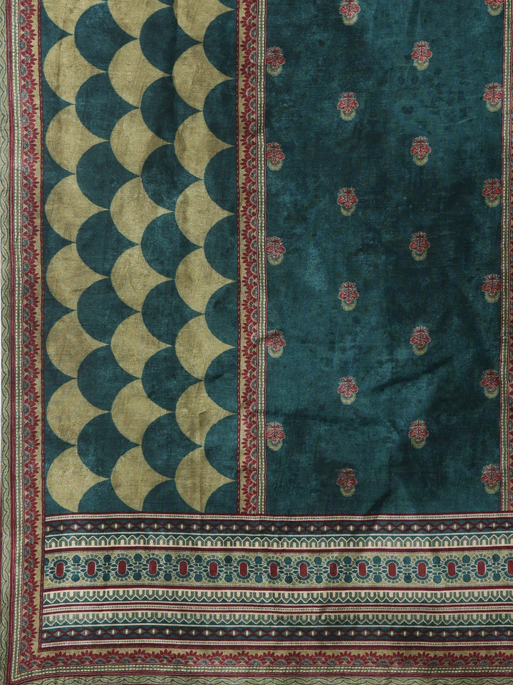 Rama Green Modal Chanderi Ajrakh Print Three Piece Set