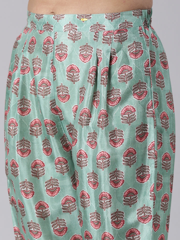 Neerus Green Printed Straight Kurta and Trousers With Dupatta
