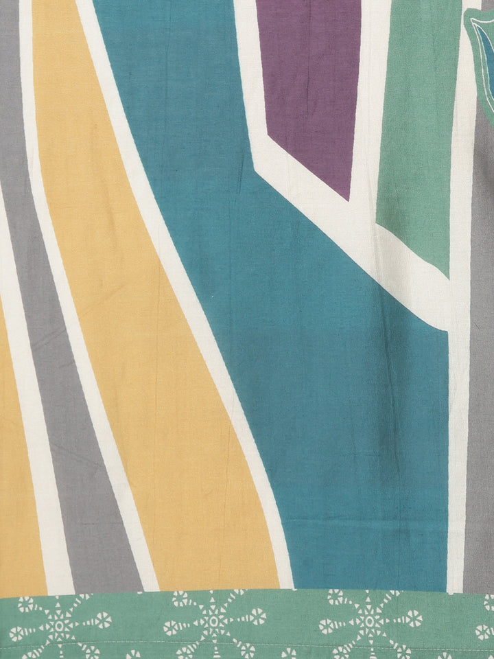 Neerus Green Printed Straight Kurta and Trousers With Dupatta