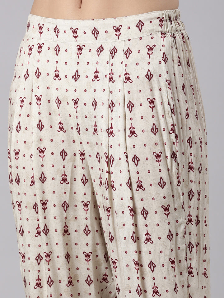 Wine Muslin Printed Three Piece Set