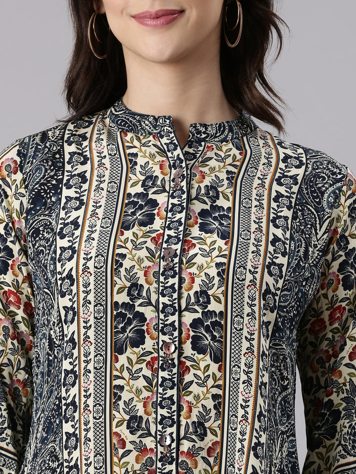 Grey Crepe Kalamkari Print Top