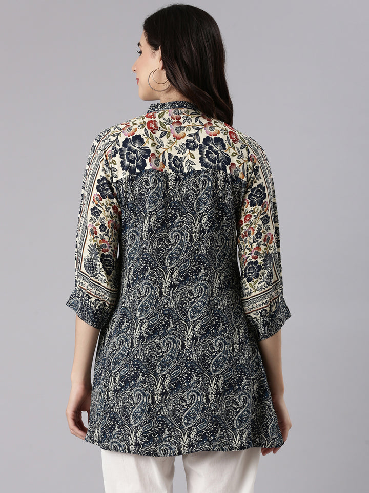 Grey Crepe Kalamkari Print Top