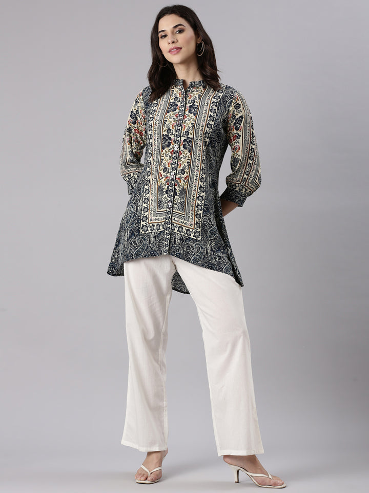 Grey Crepe Kalamkari Print Top