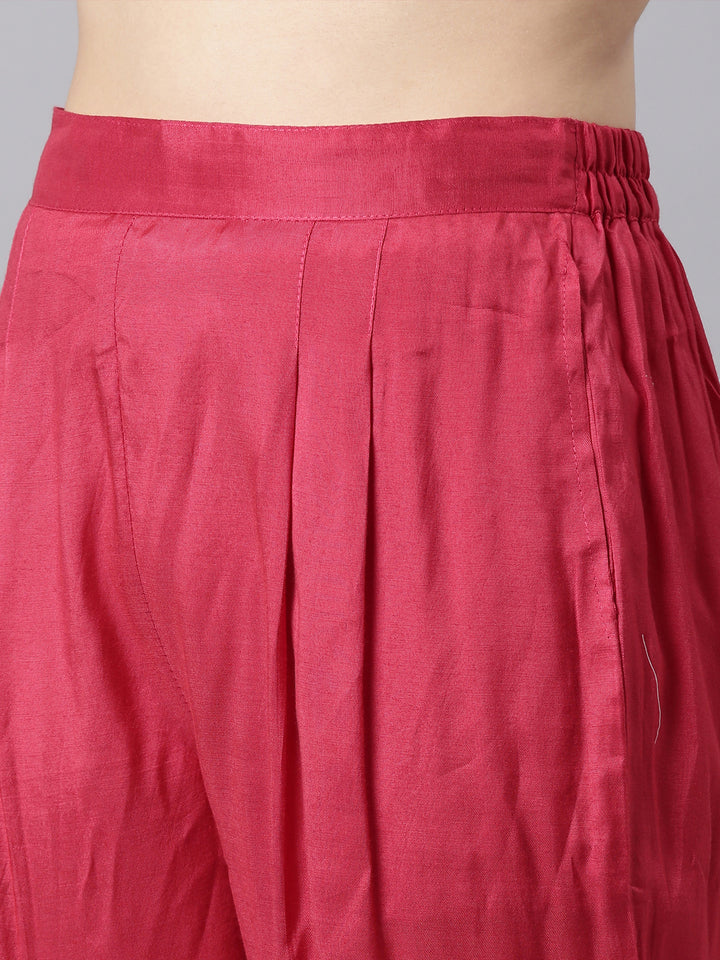 Neerus Pink raw silk anarkali suit set - detail view 3