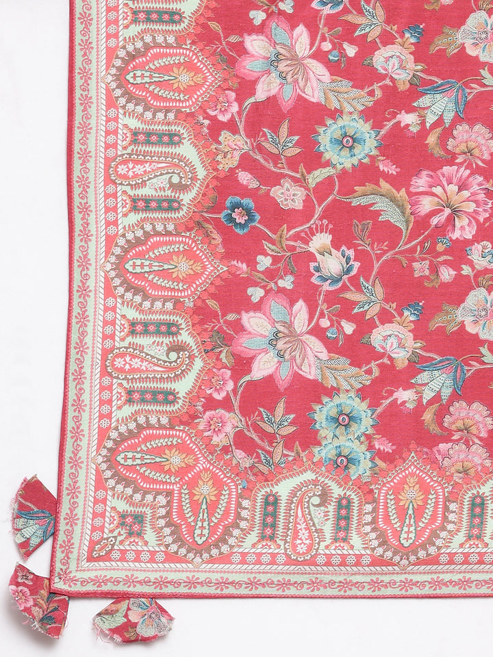 Neerus Pink raw silk anarkali suit set - detail view 4