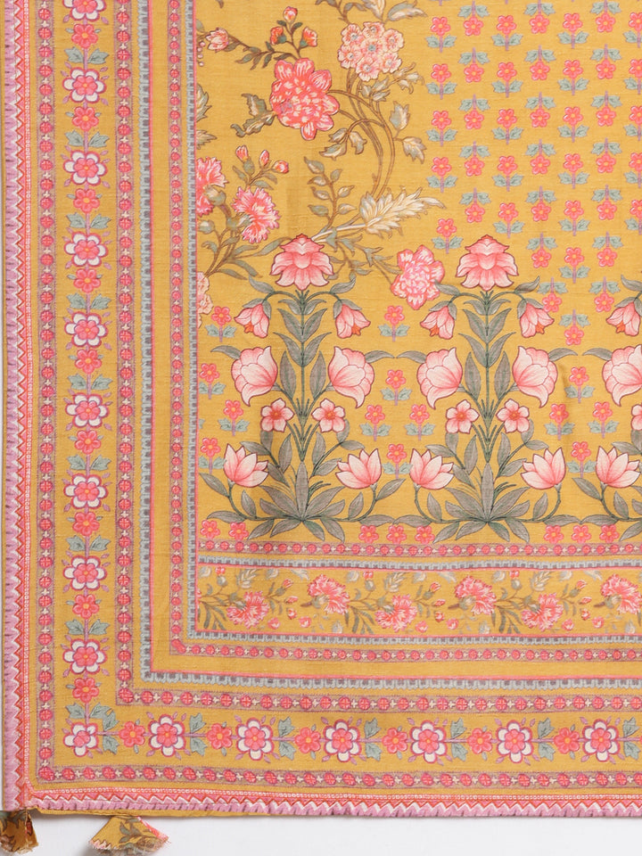 Neerus Mustard Regular Anarkali Kurta and Trousers With Dupatta