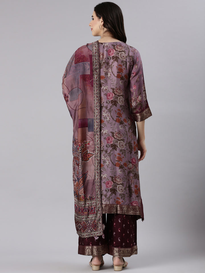 Grape Muslin A Line Cut Three Piece Set