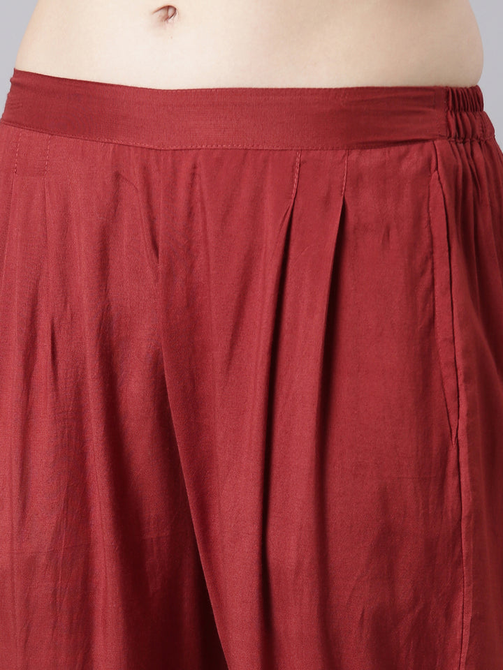 Neerus Black Santoon High-Low Casual Floral Kurta and Trouser with Dupatta