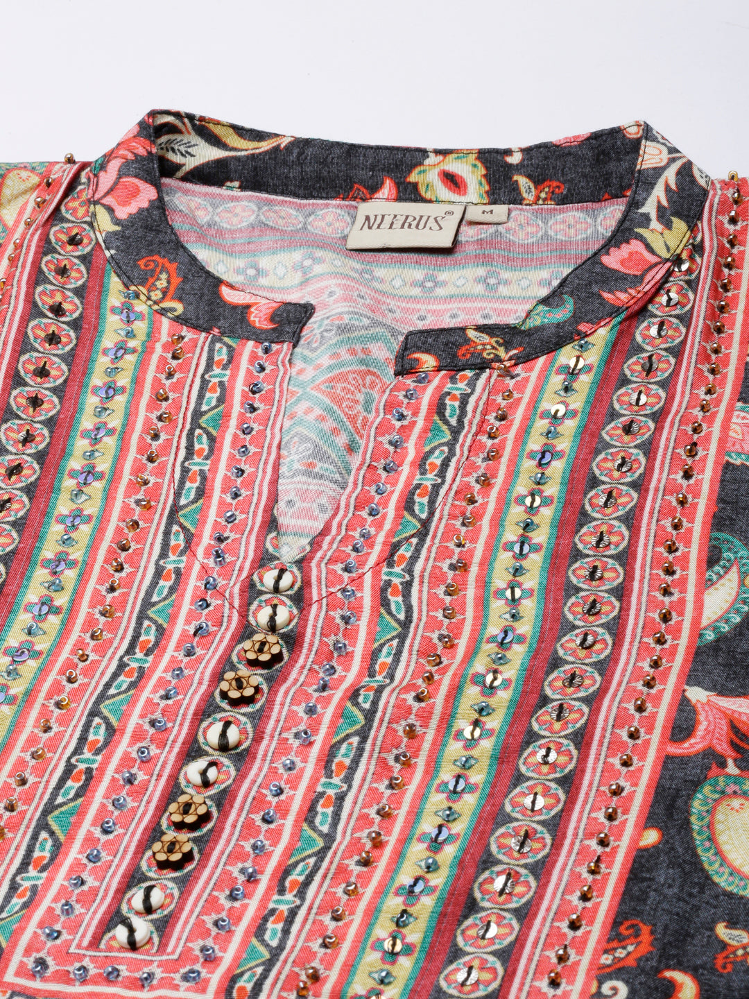 Neerus Grey Straight Casual Floral Kurtas