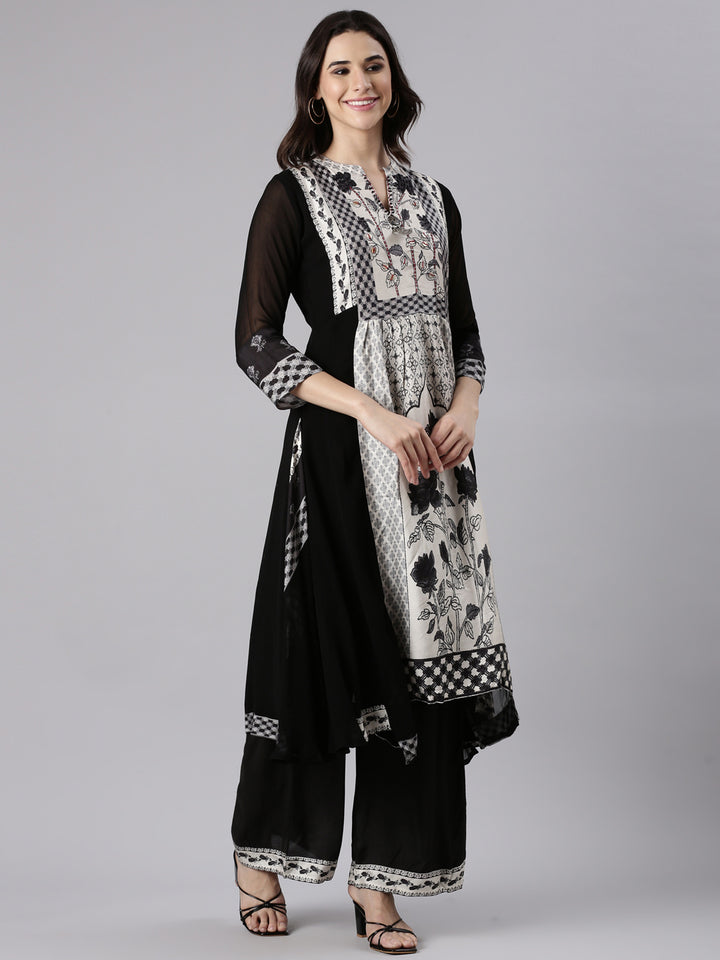 Black Georgette Printed Three Piece Set