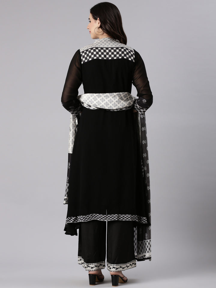 Black Georgette Printed Three Piece Set