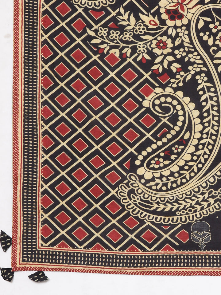 Neerus Black Printed Straight Kurta and Trousers With Dupatta