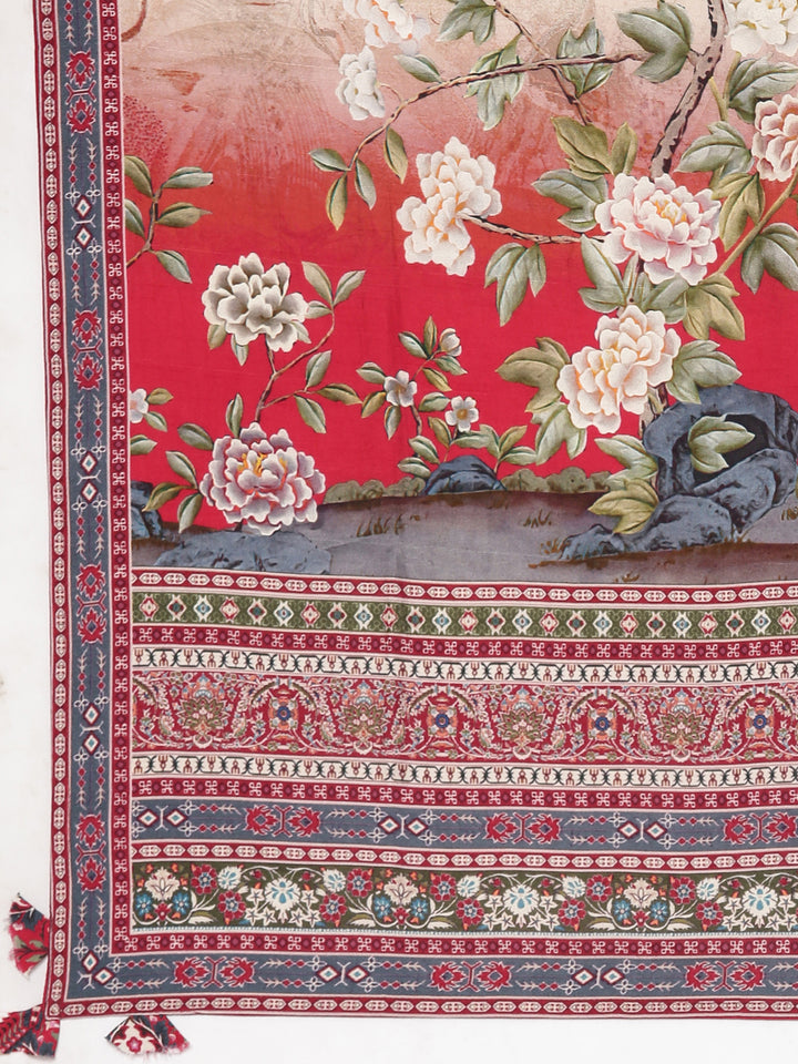 Neerus Cream Printed Straight Kurta and Trousers With Dupatta