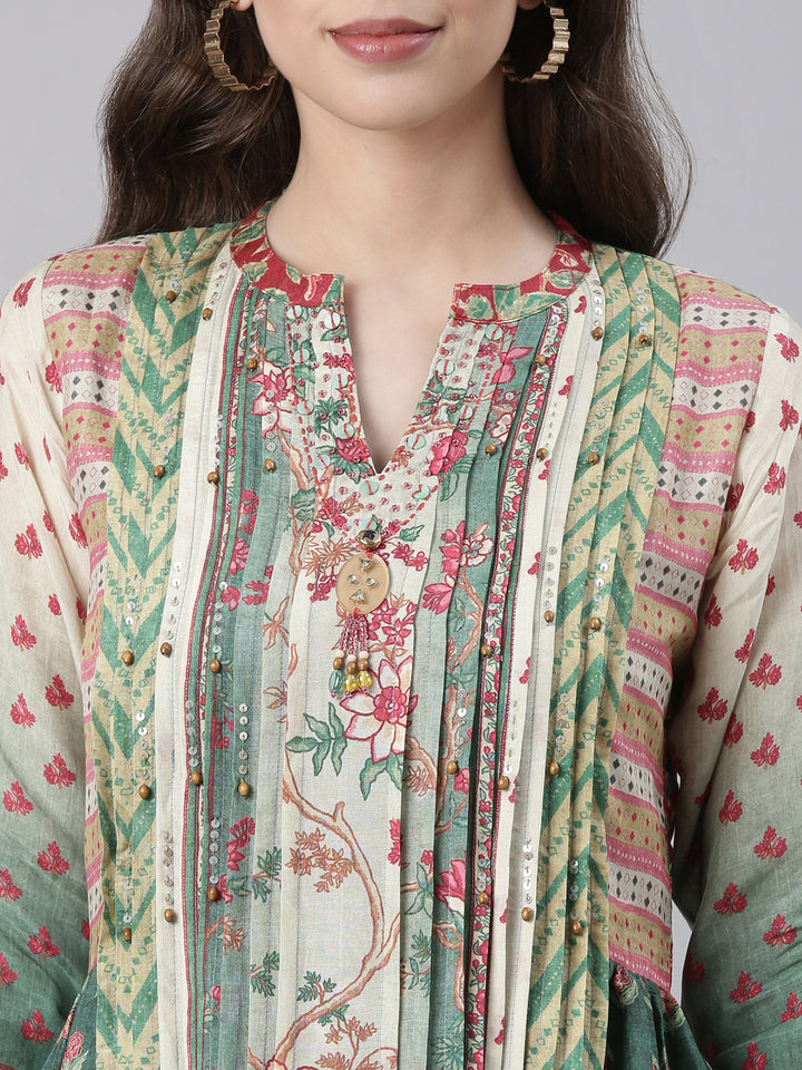 Neerus Green Casual Floral Maxi Dresses