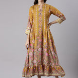Mustard Muslin Long Anarkali Gown