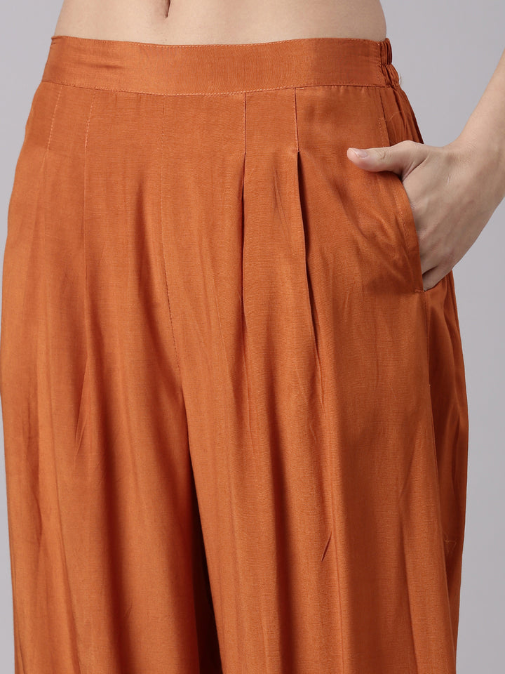 Rust Georgette Printed Three Piece Set