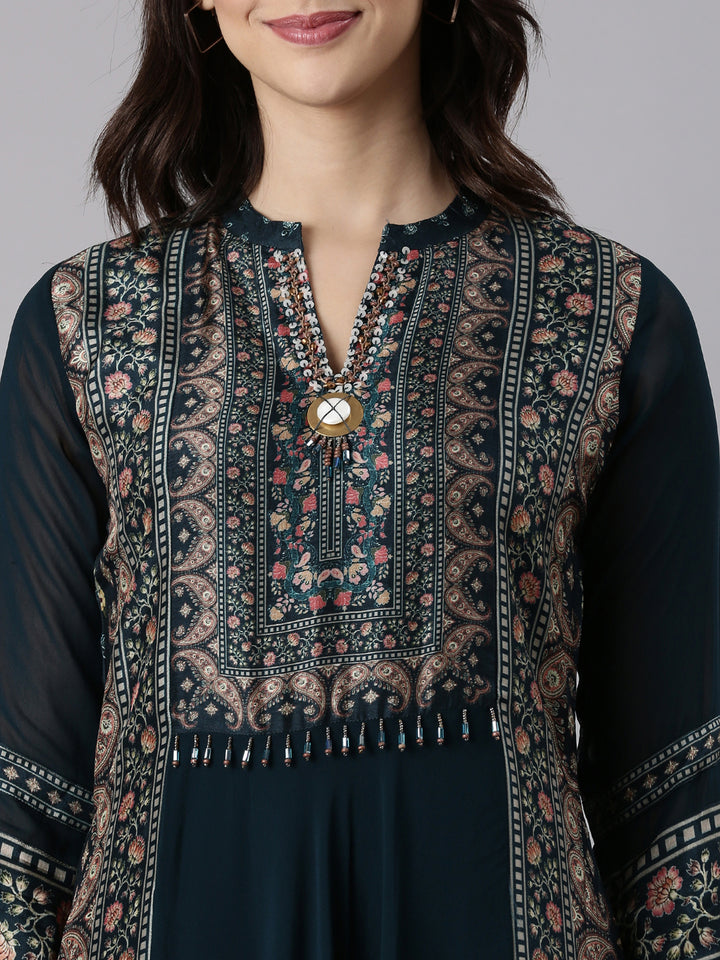 Rama Green Georgette Anarkali Three Piece Set