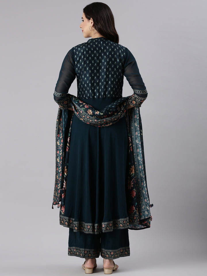 Rama Green Georgette Anarkali Three Piece Set