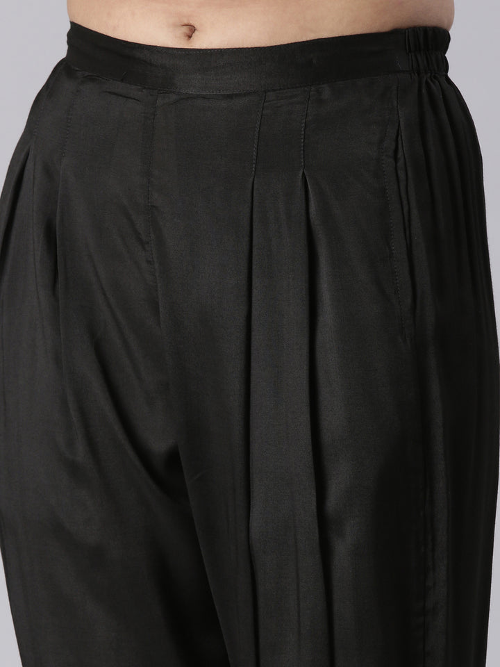 Neerus Black Printed Straight Kurta and Trousers With Dupatta