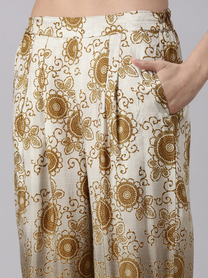 Brown Muslin Printed Three Piece Set