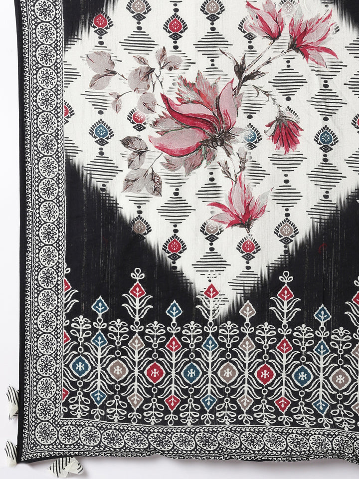 Off White Muslin Printed Three Piece Set