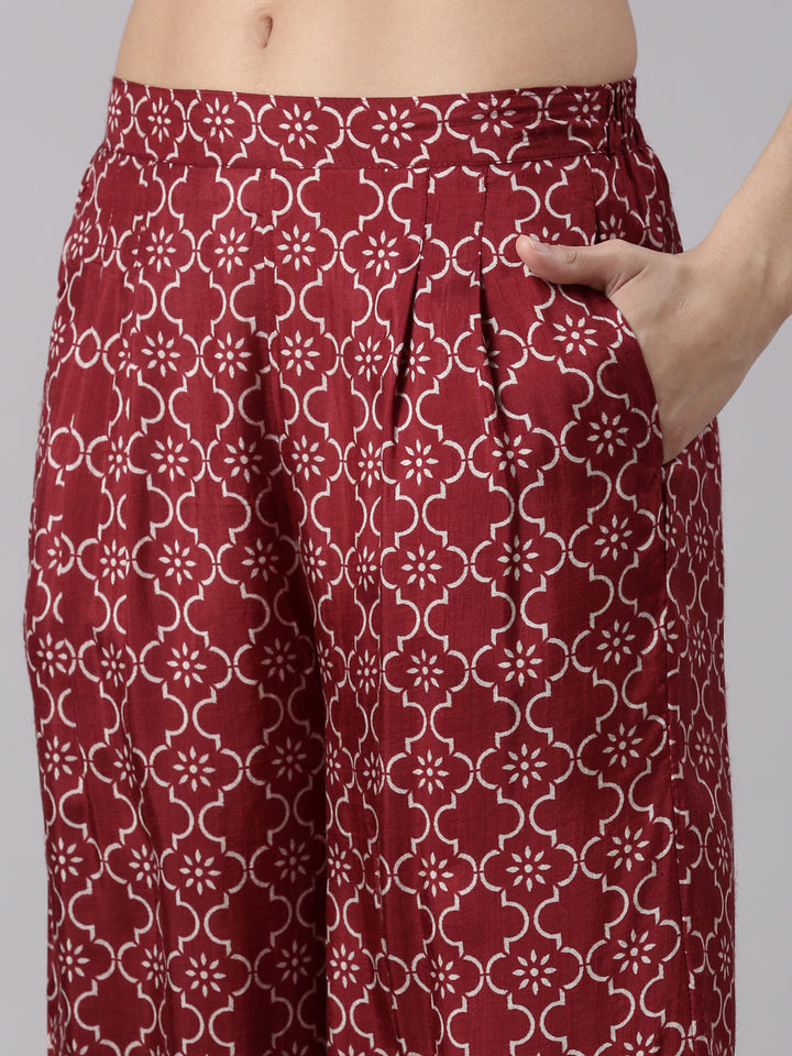Maroon Muslin Printed Three Piece Set