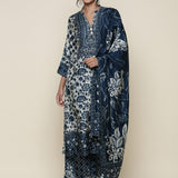 Indigo Muslin Digital printed Three piece suit set