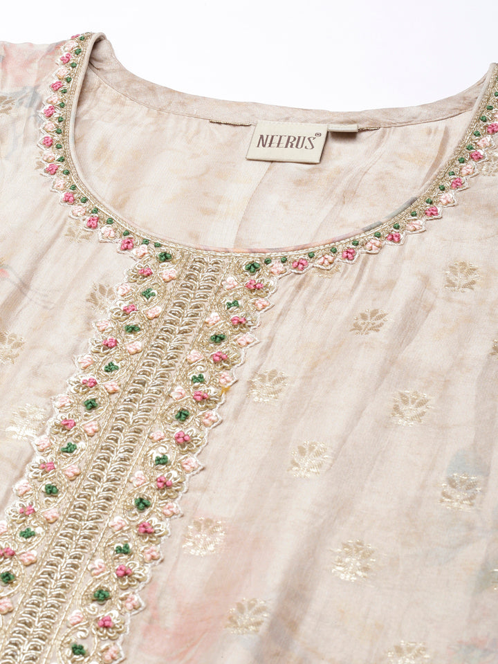 Neerus Gold printed straight suit set - detail view 1