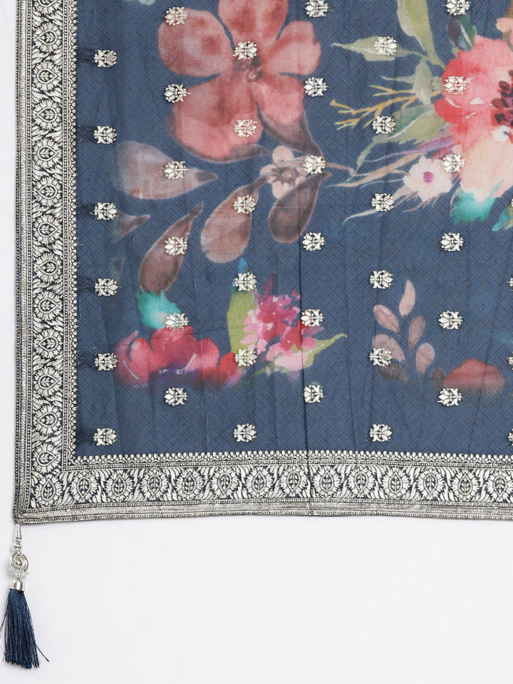 Neerus Blue organza printed suit set - detail view 4