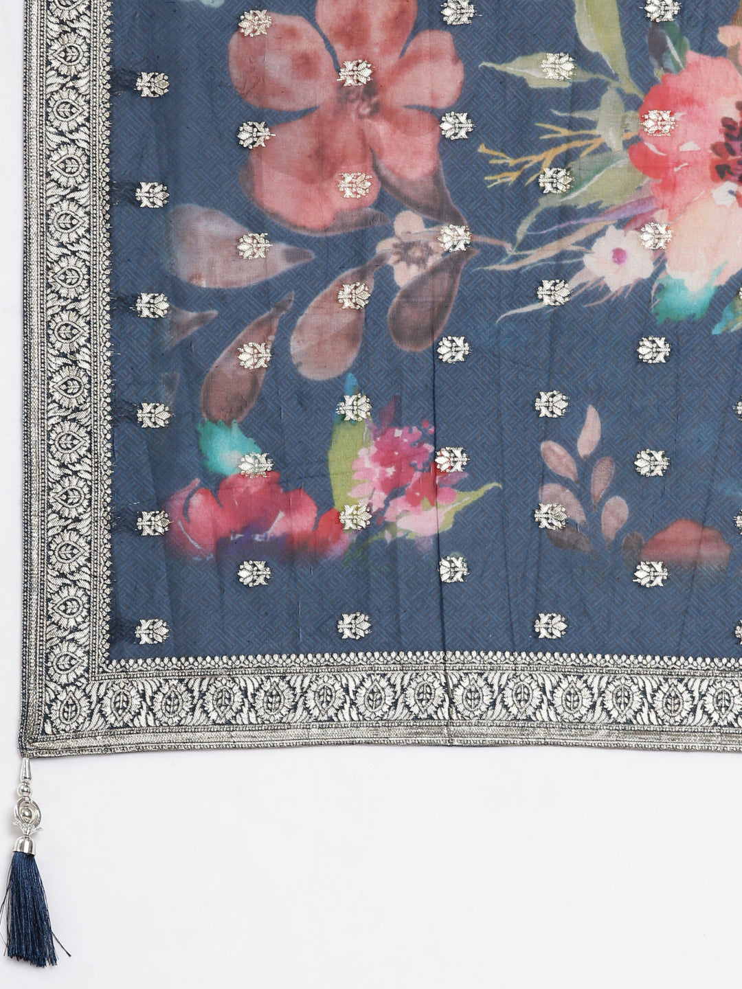 Neerus Blue Regular Straight Printed Kurta and Trousers With Dupatta