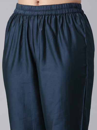 Neerus Blue Panelled Straight Kurta and Trousers With Dupatta