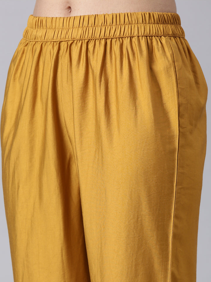 Neerus Mustard Panelled Straight Kurta and Trousers With Dupatta