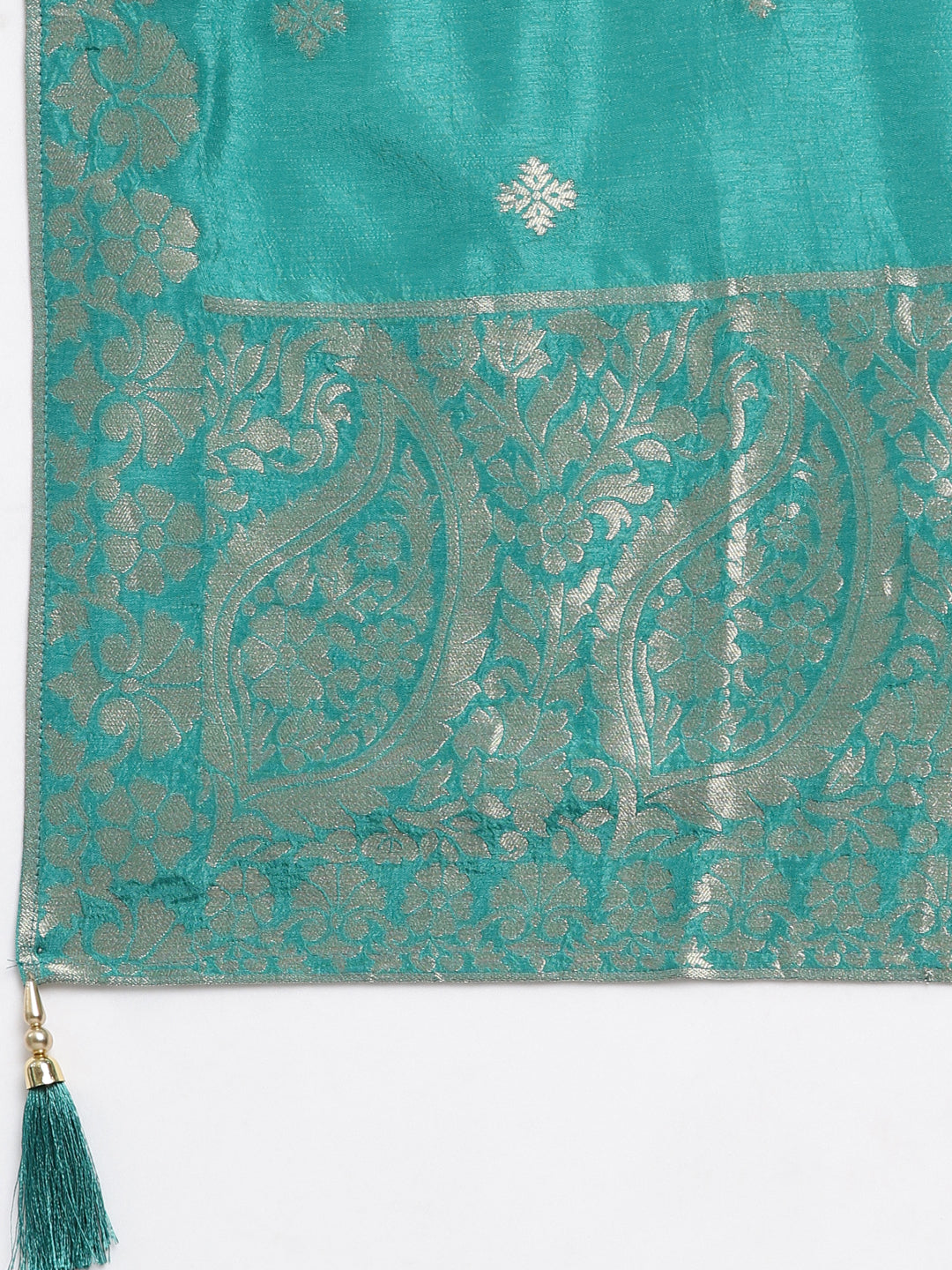 Neerus Green Panelled Straight Kurta and Trousers With Dupatta