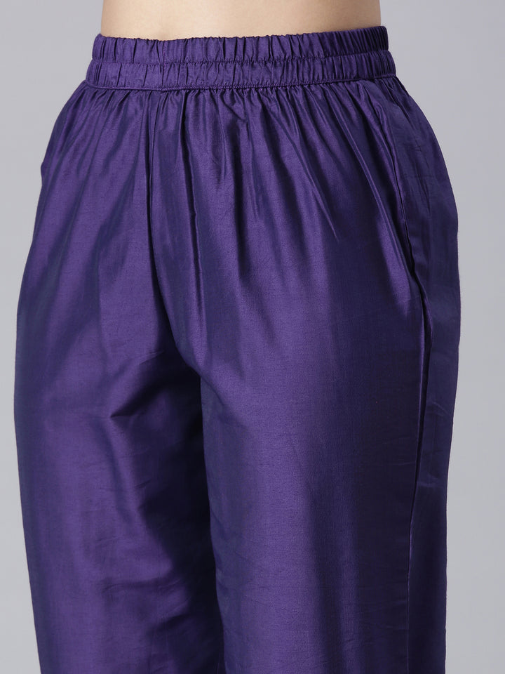 Neerus Purple Printed Straight Kurta and Trousers With Dupatta