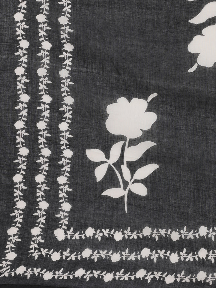 Neerus Black Printed Straight Kurta and Trousers With Dupatta