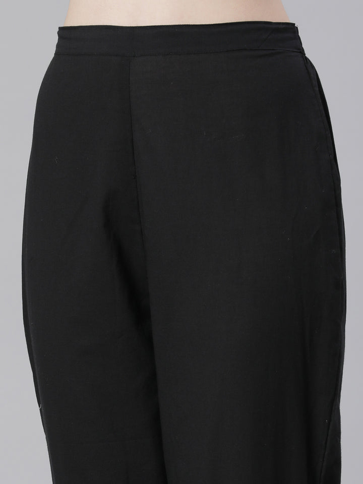 Neerus Black Printed Straight Kurta and Trousers With Dupatta