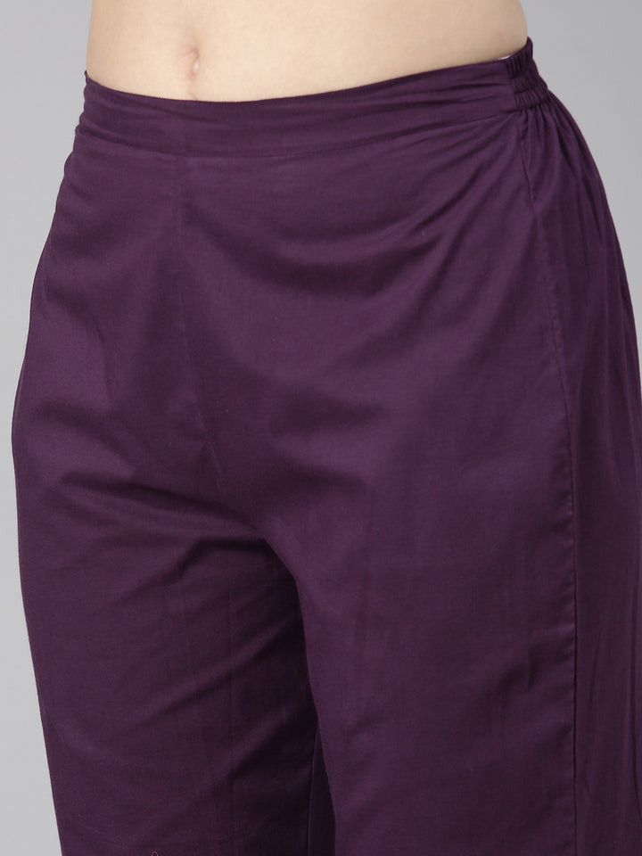 Neerus Purple Printed Straight Kurta and Trousers With Dupatta