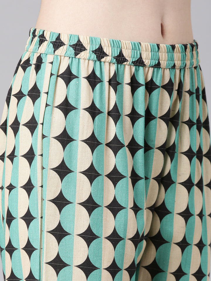 Neerus Sea green Printed Straight Kurta and Trousers