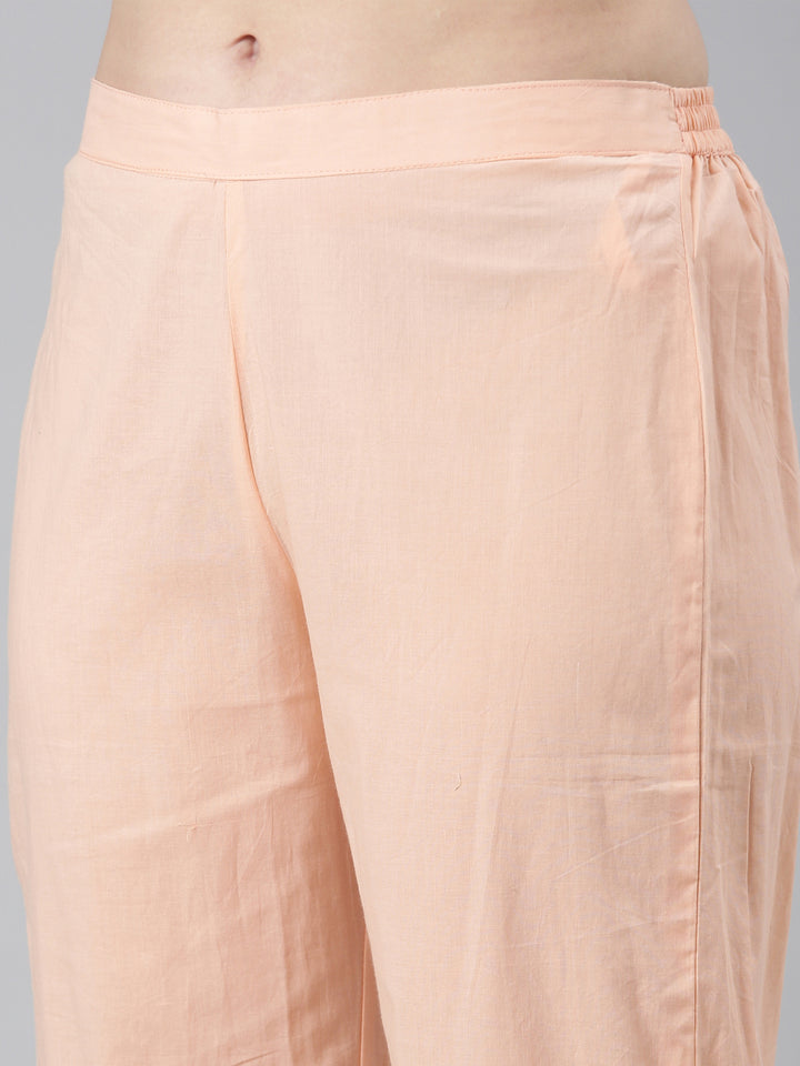 Neerus Peach Regular Straight Floral Kurti And Trousers