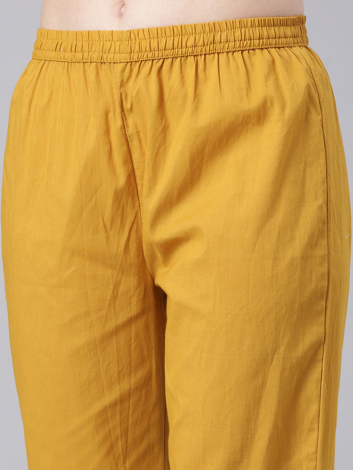 Neerus Mustard Printed Anarkali Kurta and Trousers With Dupatta