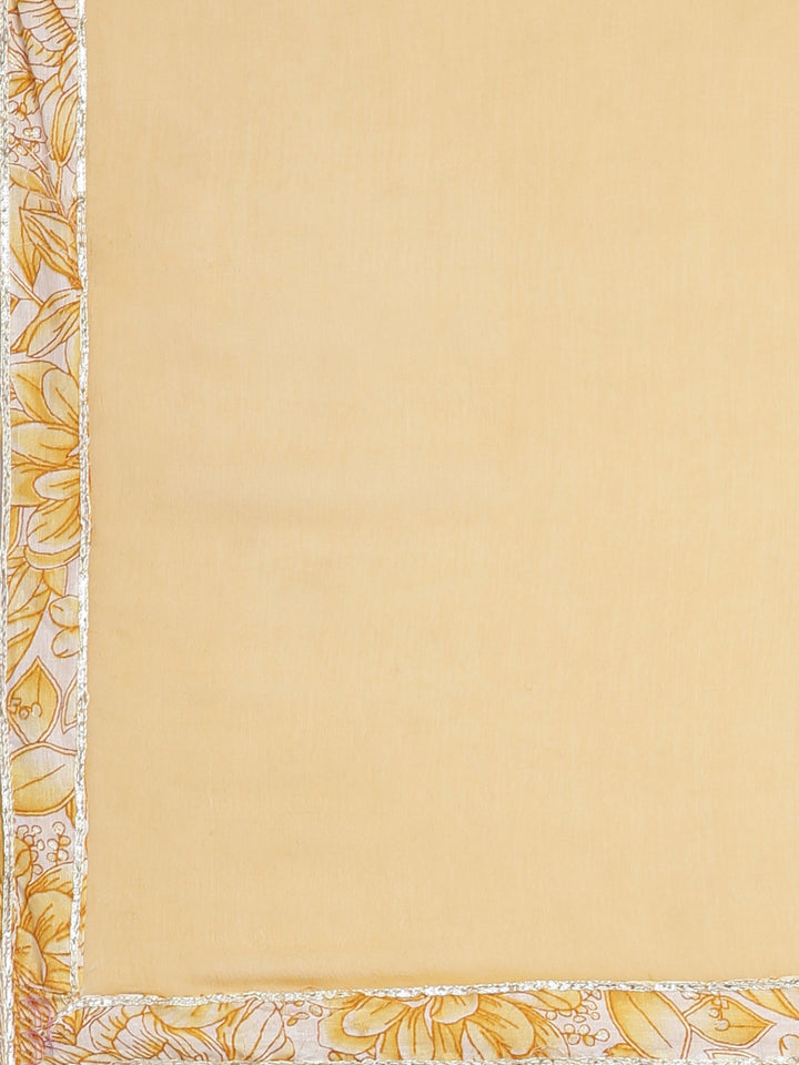 Neerus Mustard Printed Anarkali Kurta and Trousers With Dupatta