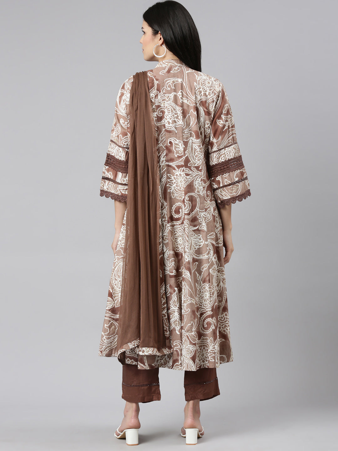 Neerus Brown shantoon printed kurta set - side view