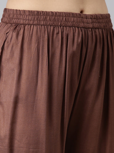 Neeru's Brown Regular Straight Printed Kurta And Trousers With Dupatta