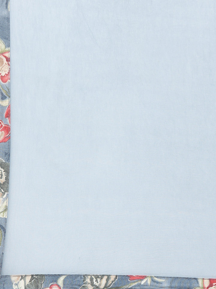 Neerus Grey printed floral kurta set with trouser and dupatta - detail view 4