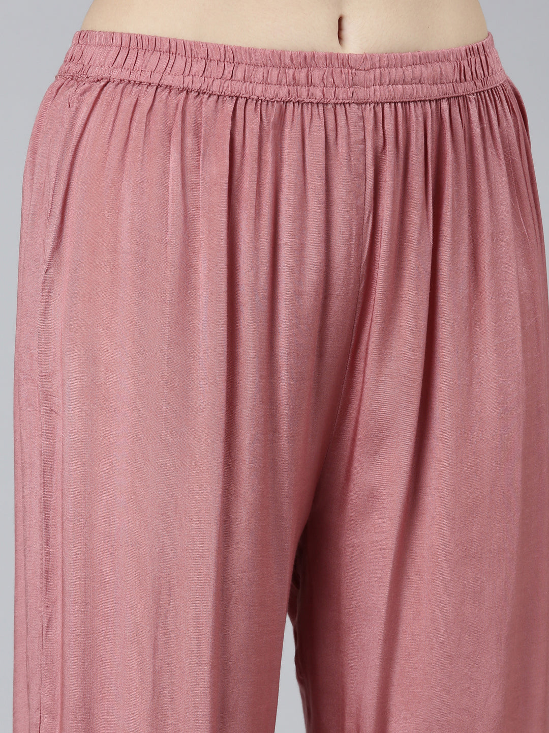 Neerus Pink printed floral kurta set with trouser and dupatta - detail view 3