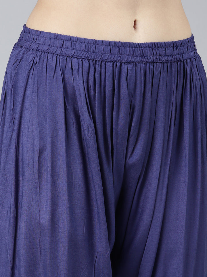 Neerus Blue Regular Straight Chevron Kurta Sets And Trousers With Dupatta