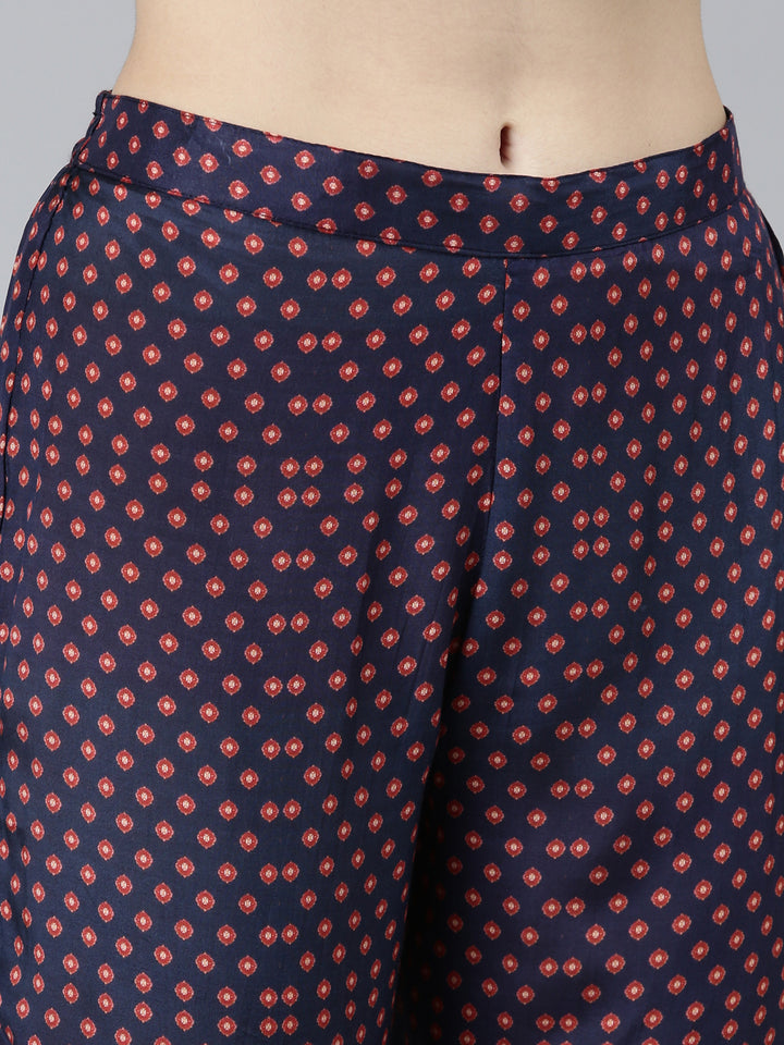 Neerus Blue Regular Straight Chevron Kurta Sets And Trousers With Dupatta