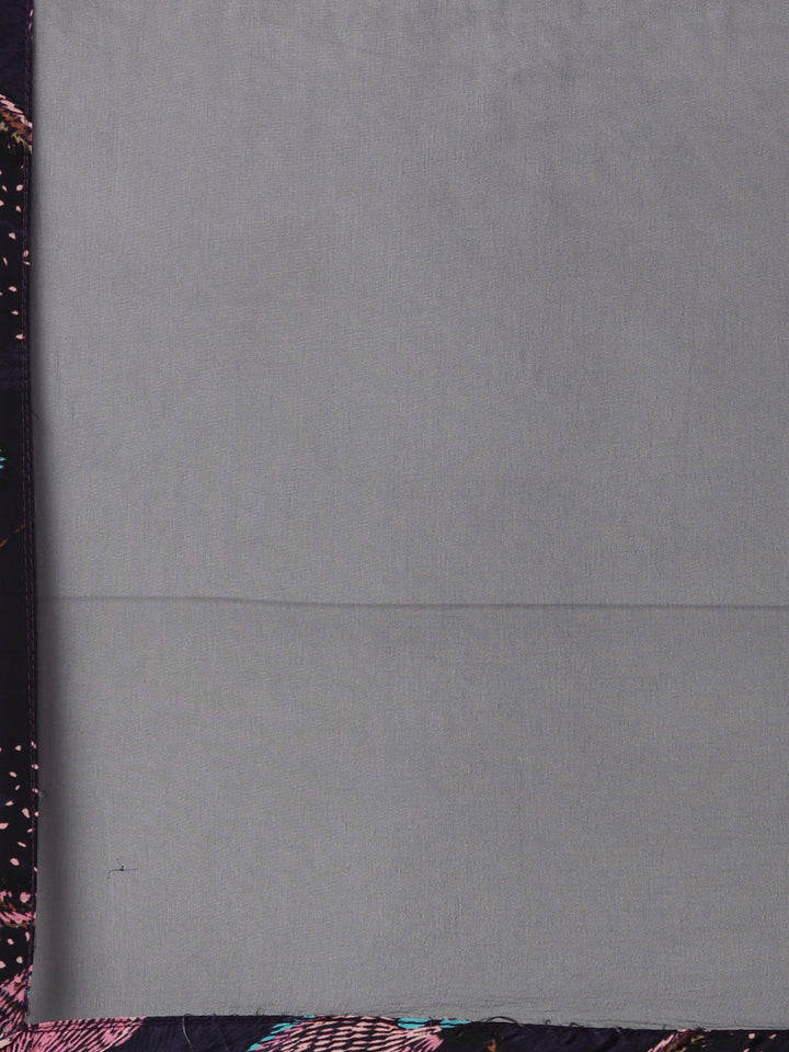 Neerus Purple crepe printed suit set high-low kurta with dupatta - detail view 4